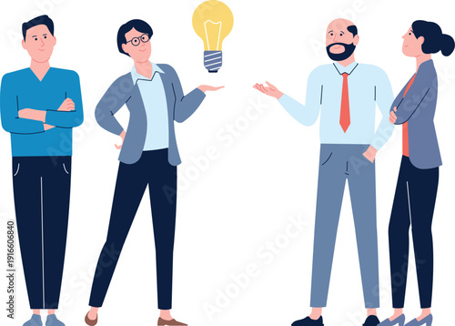 Team present business idea to office manager. Job concept