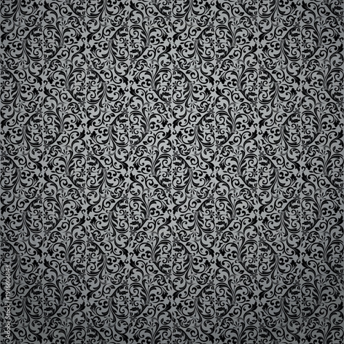 Flower pattern. Seamless gray and black ornament. Graphic vector background