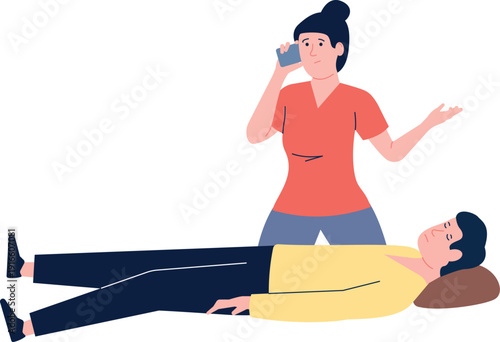 Woman call for emergency medical help. First aid concept