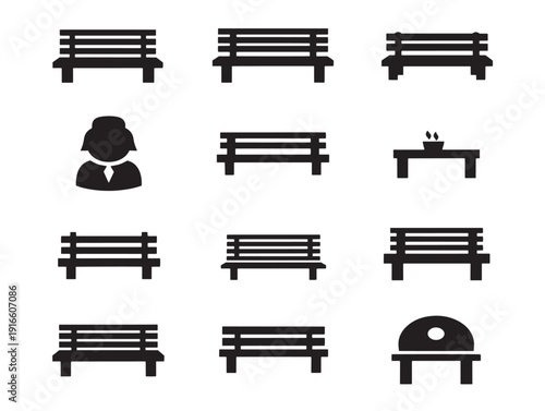 Elegant park bench silhouette design with peaceful outdoor ambiance