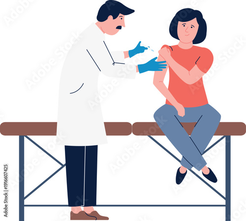 Doctor make injection with medical syringe. Vaccine shot