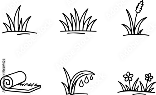 Black linear vector grass icon set. Vector