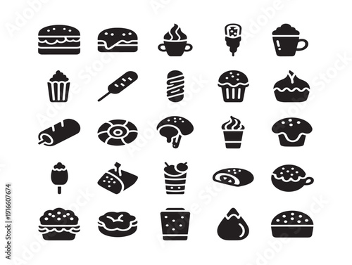 Creative street food silhouette set for trendy urban dining graphics