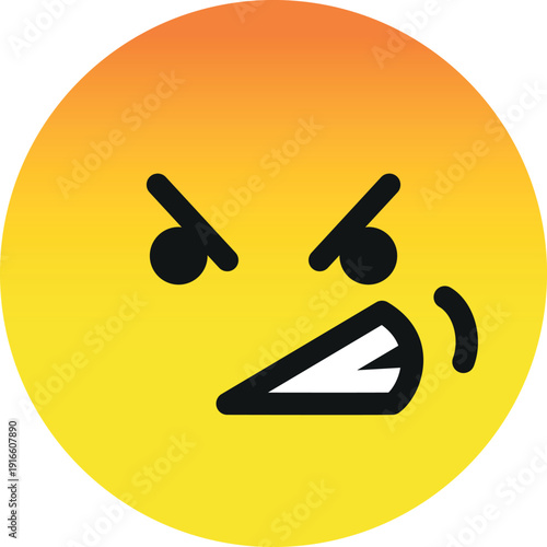 Angry face icon. Irritated yellow head emoji