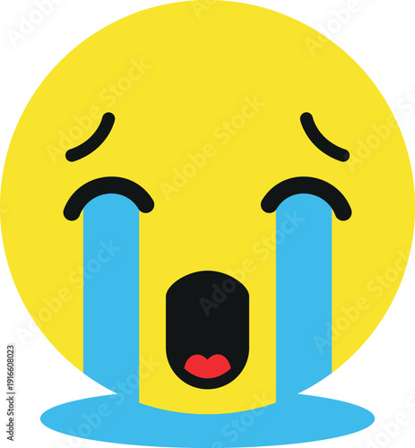 Loudly crying face. Yellow comic head expression