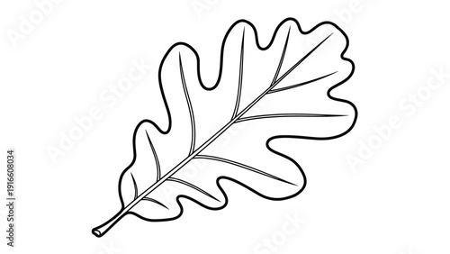 Clean black and white outline drawing of an oak leaf with its characteristic lobed shape for nature-themed illustrations and logos.