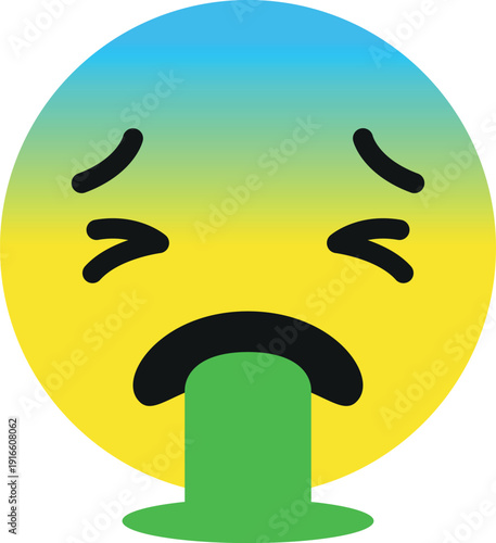 Face vomiting. Sick poisoning emoji. Nausea icon