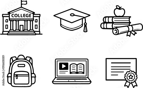 College and online education icon set
