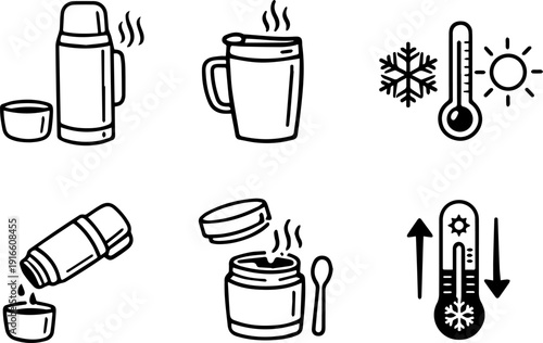Hot beverage and temperature control icon set
