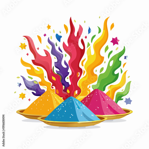 Vibrant Holi colors exploding from plates, celebrating the Indian festival of colors with joyful and energetic hues