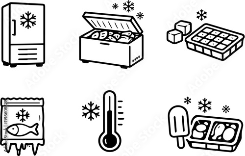 Freezing and cold storage icon set. Vector