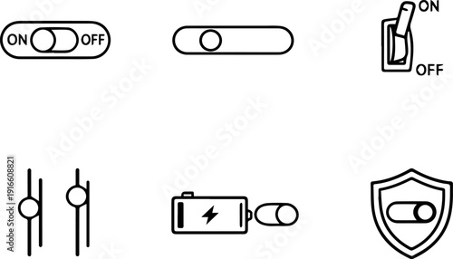 On off switches and control icon set

