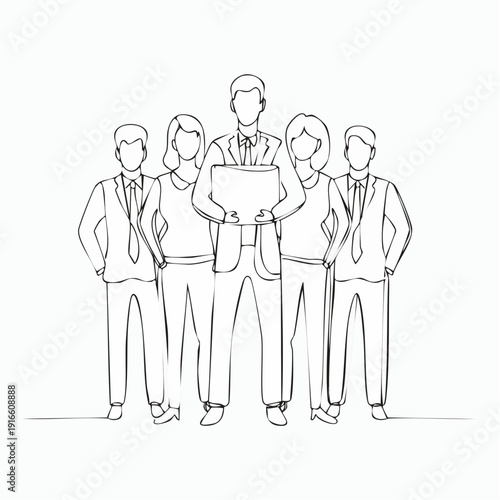Continuous single line, group of people, management, cooperation, teamwork, company, business illustration line art vector illustration with transparent background editable stroke.