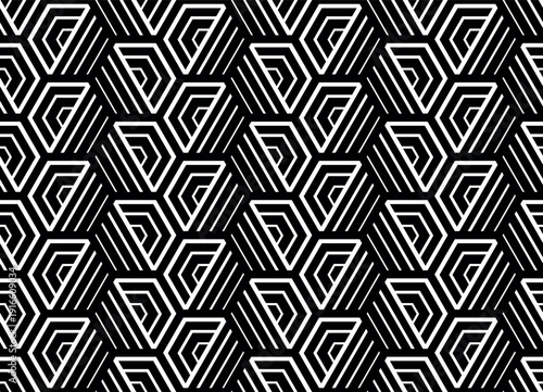 Abstract geometric pattern with stripes, lines. Seamless vector background. White and black ornament. Simple lattice graphic design.