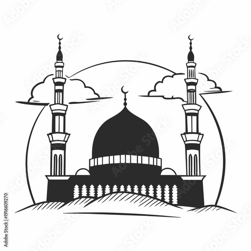 Mosque architecture with domes and minarets in Istanbul and Abu Dhabi