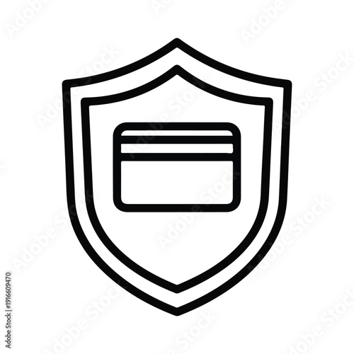 A credit card placed inside a shield shape representing secure financial transactions and bank account protection services