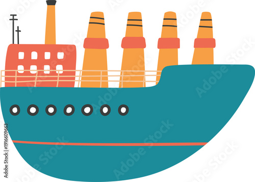 Steamboat color drawing. Retro cute ship icon