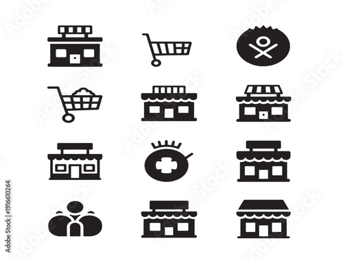 Modern shopping mall silhouette collection for commercial architecture visuals