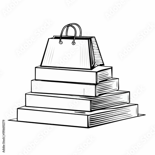 Stack of multiple shopping bags Online stores and shopping line art vector illustration with transparent background editable stroke.