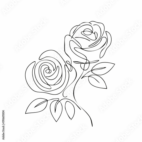 Continuous line, two roses line art vector illustration with transparent background editable stroke.