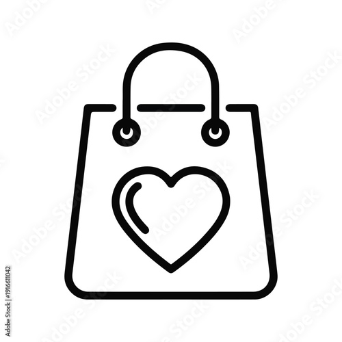 A shopping bag with a heart symbol representing favorite items wish list ecommerce and consumer love for brands