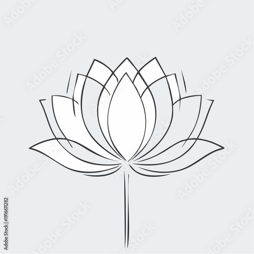 Single line, continuous, lotus flower line art vector illustration with transparent background editable stroke.