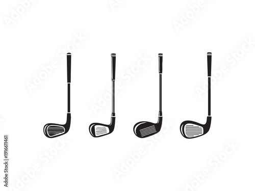 Set of golf clubs on white background