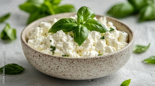With a delicate green accent on top of snow-white cottage cheese, this spice is ideal for a food blog as an appetising backdrop.