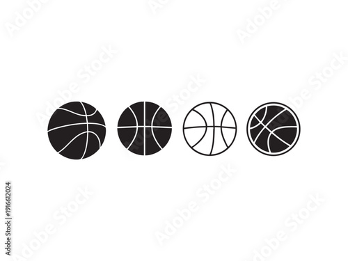 Basketball ball vector icon set displaying diverse seam patterns and outlines for sports