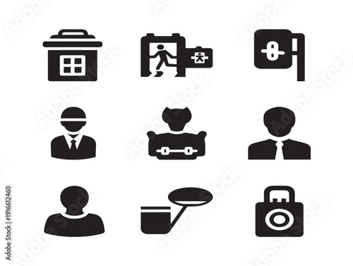 Modern emergency exit door silhouette for evacuation guidance