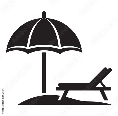 beach umbrella and sun lounger on sand  summer vacation icon