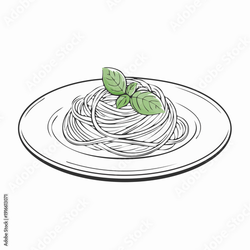 Continuous spaghetti on a plate Line Art Vector Transparent Background Edit Stroke.