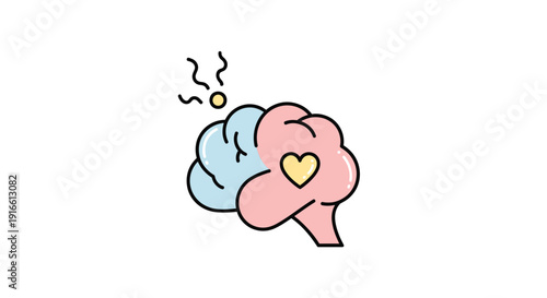 Balance of logic and emotion represented by a colorful brain illustration with a heart