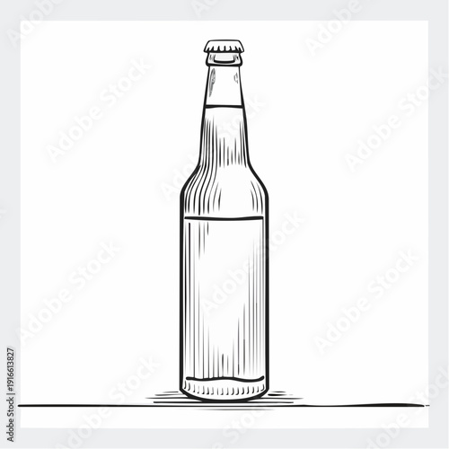 continuous line beer bottle Vector art lines, transparent background, edit stroke.