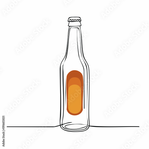 continuous line beer bottle Vector art lines, transparent background, edit stroke.