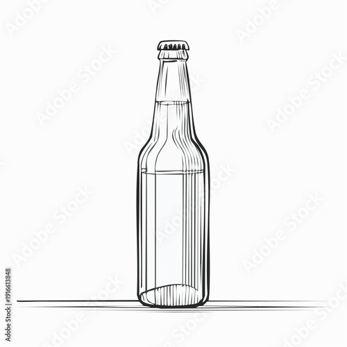 continuous line beer bottle Vector art lines, transparent background, edit stroke.