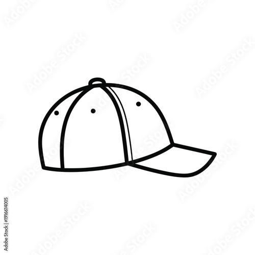 Simple line drawing of a classic baseball cap with a curved brim and stitching details