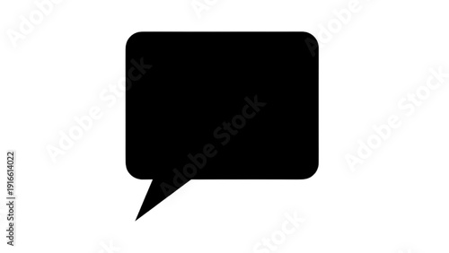 A simple black speech bubble icon on a clean white background viewed from directly above