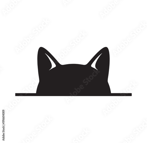 black silhouette of a cat peeking over a surface with pointed ears