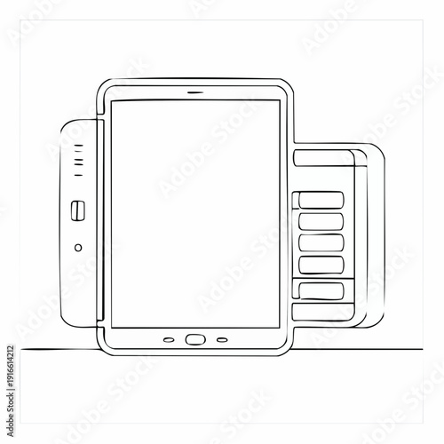Single line, continuous, tablet line art vector illustration with transparent background editable stroke.