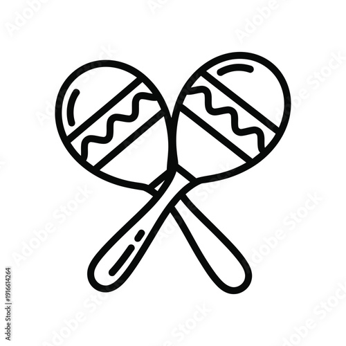 Black and white illustration of maracas with cracked surfaces and crossed handles.