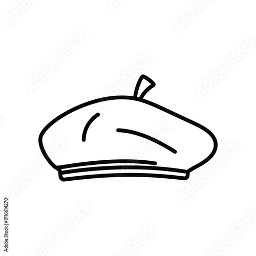 A simple line drawing of a traditional beret hat with a small pommel on top.