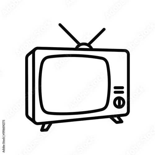 Vintage television set with analog antenna and tuning knob