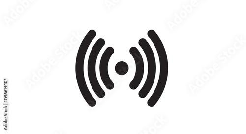 Simple black and white icon representing broadcast signal transmission waves emanating from a central source