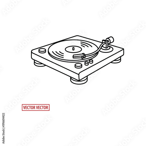 Classic turntable with tonearm and stylus for vinyl record playing