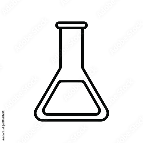 Simple line drawing of a classic laboratory erlenmeyer flask with a narrow neck.
