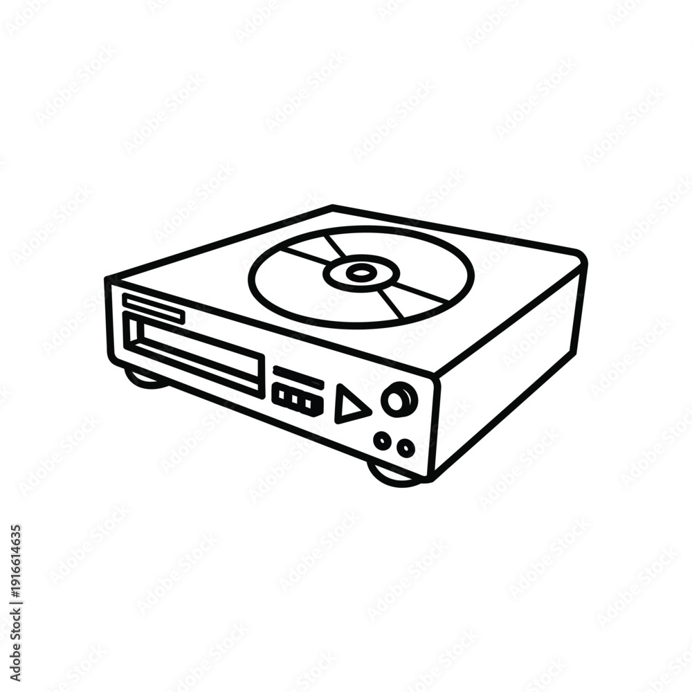 Fototapeta premium Vintage cd player with disc tray open and controls visible in a simple line drawing