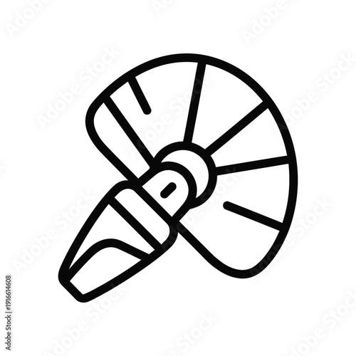 Black and white illustration of a stylized bicycle wheel with a single spoke