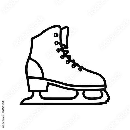 Ice skate boot with blade shown in a monochromatic line drawing style