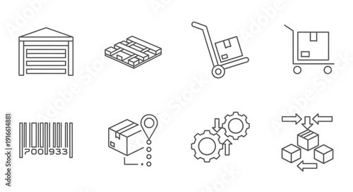 Set of Logistics and Warehouse Supply Chain Outline Icons